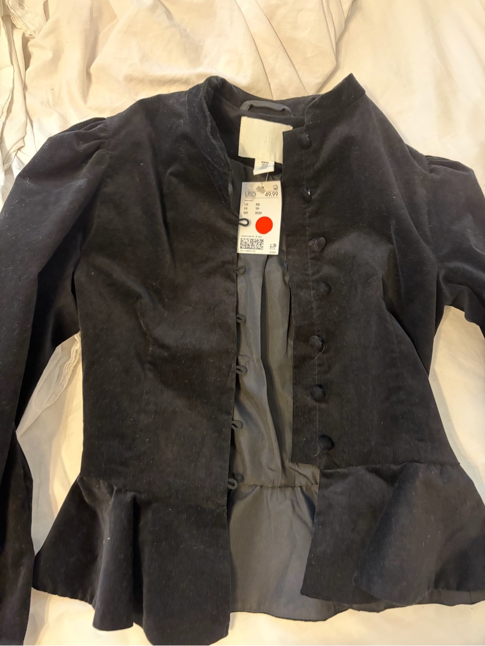 H&M Black Velvet Peplum Blazer with Covered Buttons